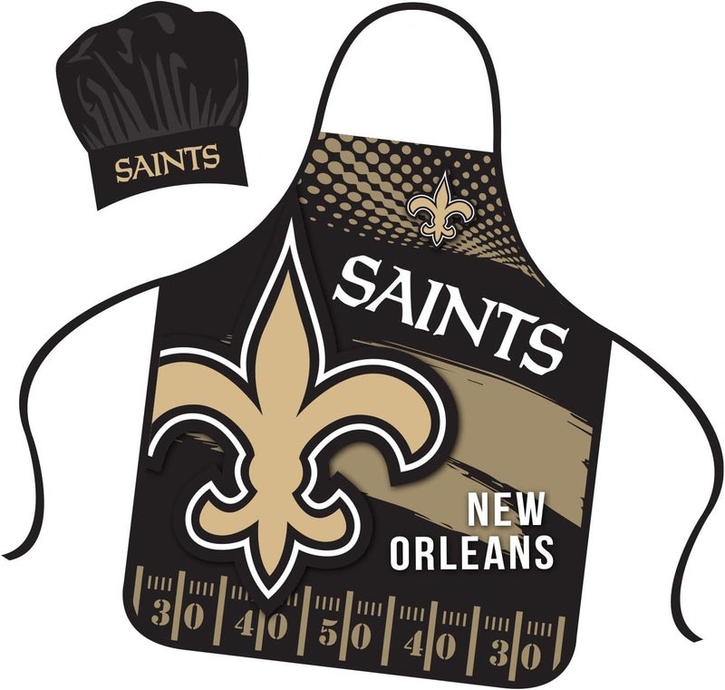 Mojo Licensing New Orleans Saints Apron Chef Hat Set Full Color Universal Size Tie Back Grilling Tailgate BBQ Cooking Host - Image 2